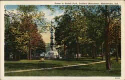 Battell Park and Soldiers Monument Mishawaka, IN Postcard Postcard Postcard