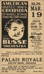 Henry Busse Orchestra Palais Royale South Bend, IN Postcard Postcard Postcard