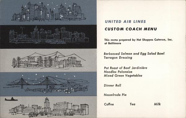 United Air Lines Custom Coach Menu Airline Advertising
