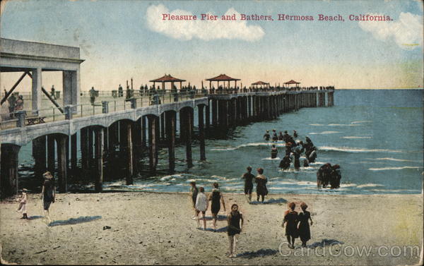 Pleasuer Pier and Bathers Hermosa Beach California