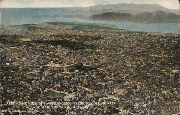 Aeroplane View of San Francisco, Presidio Golden Gate and Marlin Shores in Distance California