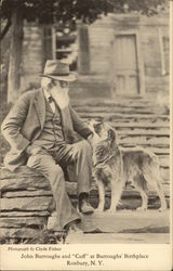John Burroughs and "Cuff" at Burroughs' Birthplace Postcard