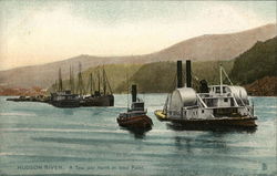 Tow - Tug and Canal Boats on Hudson River Postcard