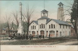 Fire Engine House and Soldiers Monument Postcard