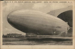 U.S.S. "Los Angeles" Emerging from Hangar, Naval Air Station Lakehurst, NJ Airships Postcard Postcard Postcard