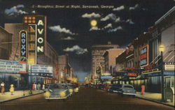 Broughton Street at Night Savannah, GA Postcard Postcard Postcard