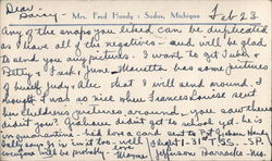 A Card From Mrs. Fred Handy Sodus, MI Postcard Postcard Postcard