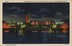 Interior Court of Hall of Science by Night 1933 Chicago World Fair Postcard Postcard Postcard