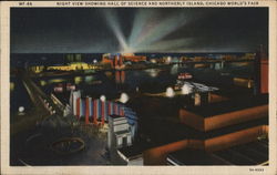 Night View Showing Hall of Science and Northerly Island Chicago, IL 1933 Chicago World Fair Postcard Postcard Postcard