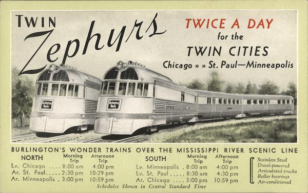 Burlington Twin Zephyrs - Saint Paul-MInneapolis Trains, Railroad