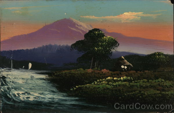 Hand Painted Mountain Scene Japan