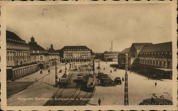 Karlsruhe Reichspost, Schlosshotel u. Bahnhof Germany