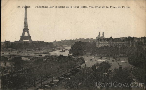Paris View on the river Seine and Eiffel Tower, (from Alma Square) France