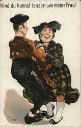 Illustration of Old Couple Dancing Postcard