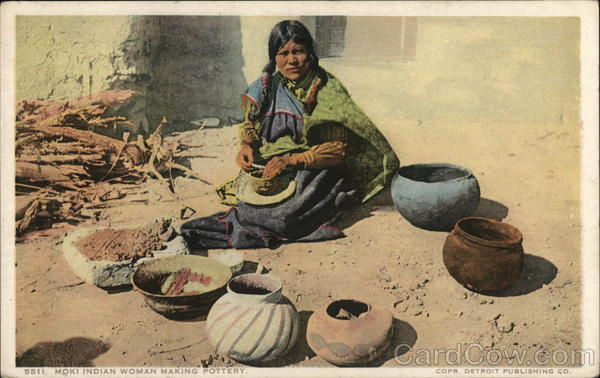 Moki Indian Woman Making Pottery Native Americana