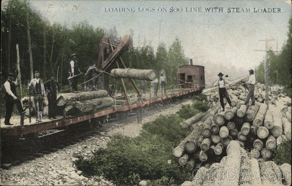 Loading Logs on 500 Line with Steam Loader Trains, Railroad