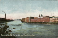 View of Mills and Merrimack River Manchester, NH Postcard Postcard Postcard