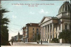 1st Looking South, Showing Court House and St. James Hotel Postcard