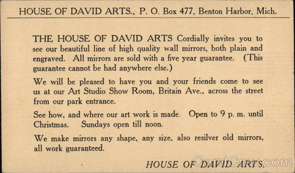 House of David Invitation to Mirror Sale