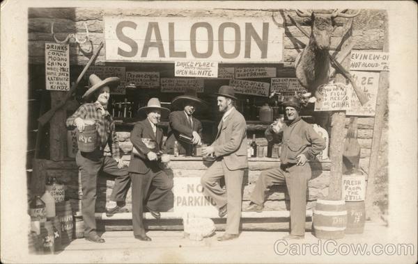 Men Posing at Western Saloon Cowboy Western