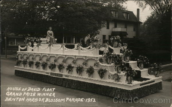 Woman Atop House of David Float, Grand Prize Winner - Benton Harbor Blossom Parade - 1952 Michigan