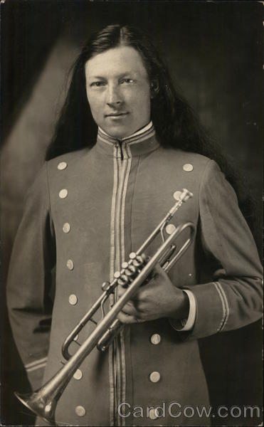 Young Man With Trumpet in Band Uniform Benton Harbor Michigan