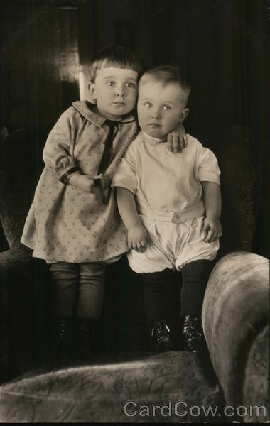 Two Young Children Standing on an Armchair Benton Harbor Michigan