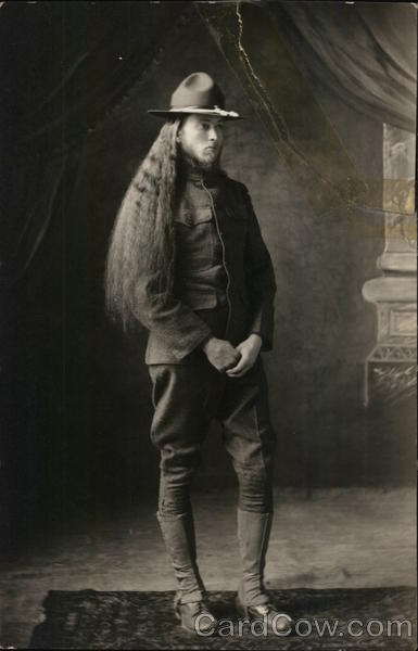 Man with Waist-Length Hair in Uniform Benton Harbor Michigan