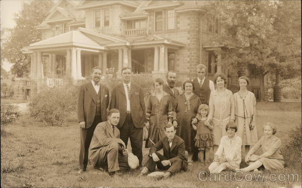 Group of Men, Women and Children In Front of Large House Benton Harbor Michigan