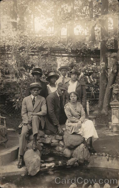 African-American Group of Seven Posing on Rocks Near Water Benton Harbor Michigan