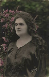 Mary Purnell Near Purple Flowers Postcard