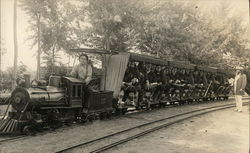 Miniature Train with Baseball Players as Passengers Postcard