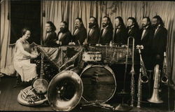 Line of Male Musicians Next to Woman at Piano Postcard