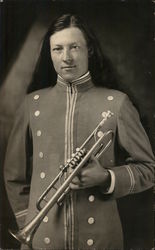 Young Man With Trumpet in Band Uniform Postcard
