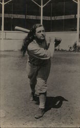 Long-Haired Baseball Player in Uniform, Bat on Shoulder Postcard