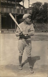 Player in Uniform Baseball Bat Postcard