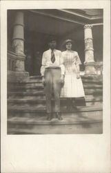 Manna & Anne Woodworth Standing on Steps Postcard