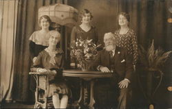 The Tulk Family - Four Women, One Man Posed Around Table Postcard