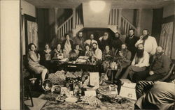 House of David Members Celebrate Christmas Indoors, Gifts Displayed House of David Members Celebrate Christmas Indoors, Gifts Displayed
