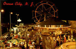 Night View Of Amusement Area Ocean City, NJ Postcard Postcard