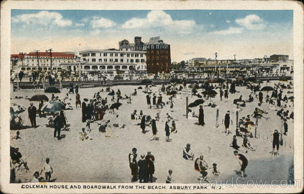 Coleman House and Boardwalk From the Beach Asbury Park New Jersey