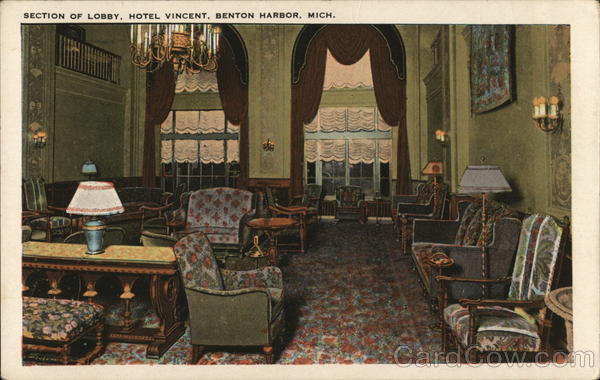 Section of Lobby, Hotel Vincent Benton Harbor Michigan