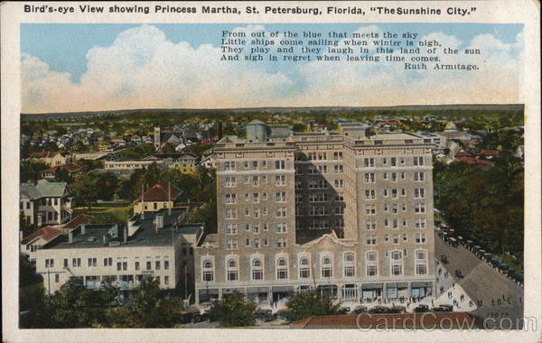 Bird's-eye View showing Princess Martha, St. Petersburg, Florida, The Sunshine City.