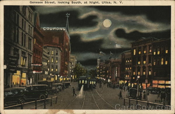 Genesee Street, looking South, at Night Utica New York