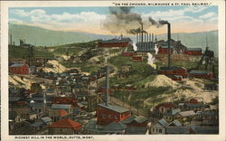 "On The Chicago, Milwaukee & St. Paul Railway." Richest Hill in the World Butte, MT Postcard Postcard Postcard