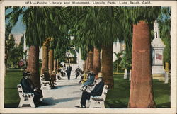 Public Library and Monument, Lincoln Park Long Beach, CA Postcard Postcard Postcard