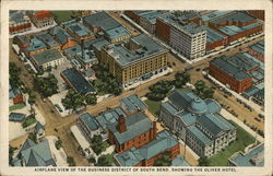 Airplane View of the Business District, Showing the Oliver Hotel South Bend, IN Postcard Postcard Postcard