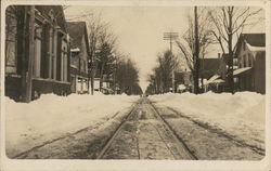 Trolley Tracks on Snowy Street Cortland, NY Postcard Postcard Postcard