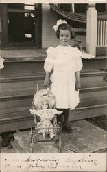 "Thanksgiving Greeting from Your Cousin" - Girl with Doll and Stroller "Thanksgiving Greeting from Your Cousin" - Girl with Doll and Stroller