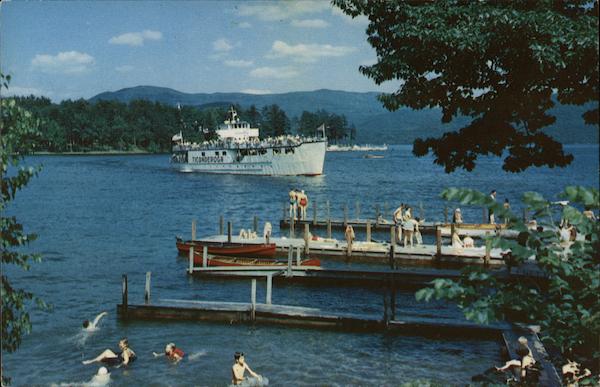 Bolton Landing - People Swimming, Boats and Docks Lake George New York